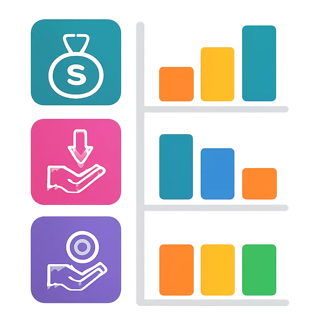 Infographic comparing options using coloured bars and, Deposits, Withdrawals and Payouts, Gogo Rummy