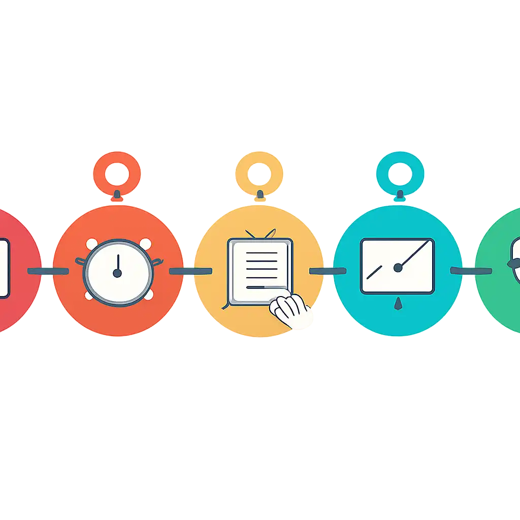 Five numbered circular icons connected by arrows in a horizontal flow, gogo rummy: Rules, Timings and Results steps