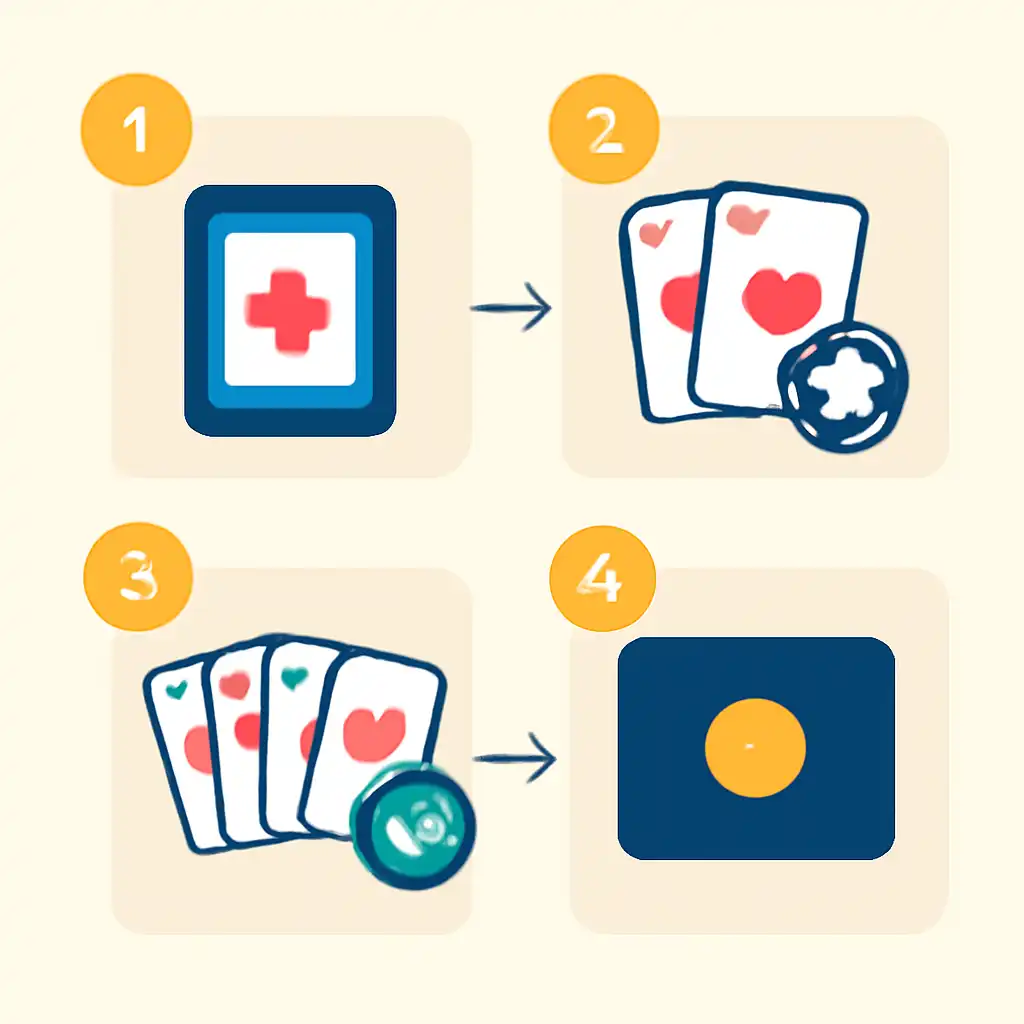 Annotated step diagram: basic rules process with numbered callouts, Gogo Rummy