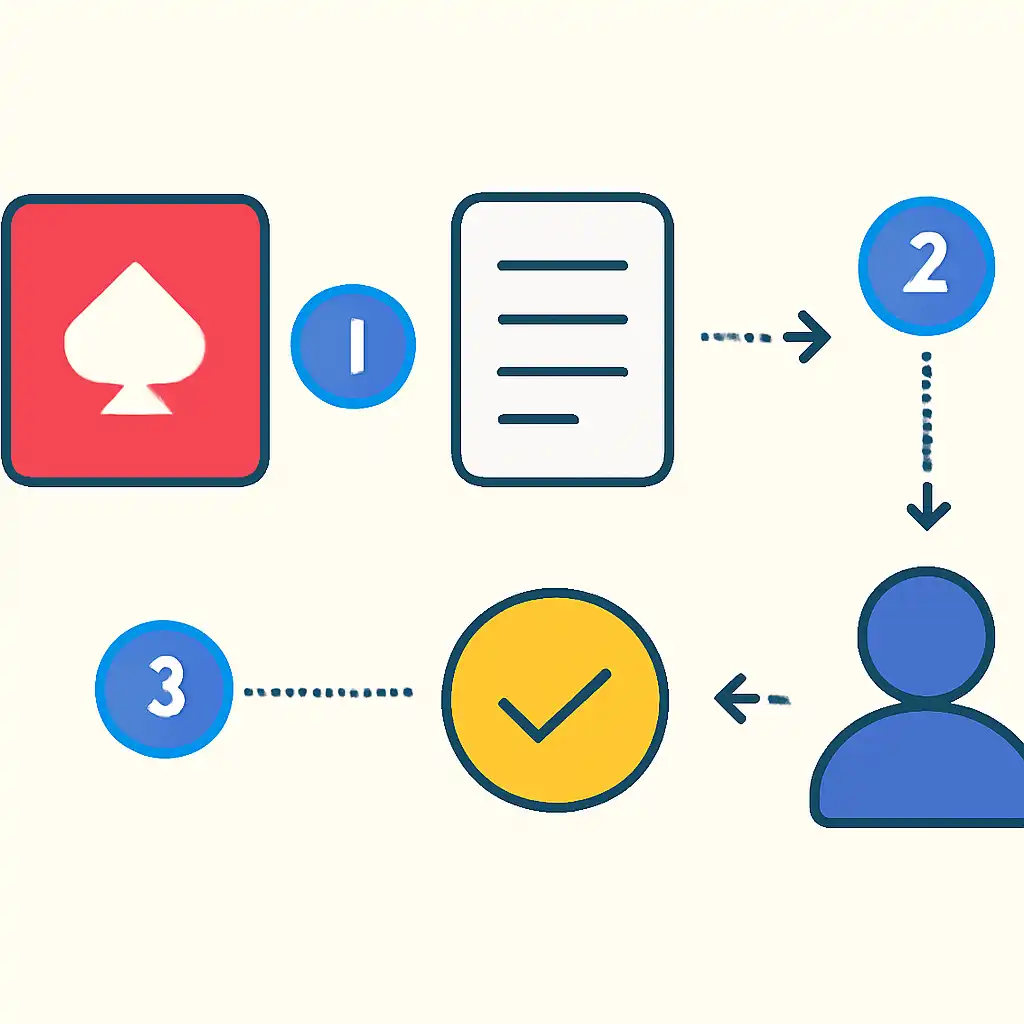 Annotated step diagram: draw timings process with numbered callouts, Gogo Rummy