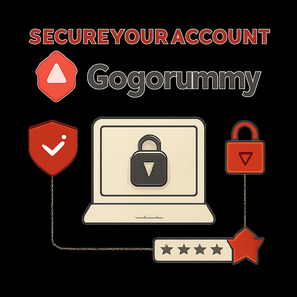 An educational illustration displaying methods to secure a Gogorummy account.